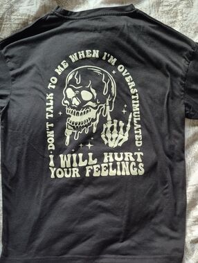 Overstimulated  Graphic Tee with Dripping Skull Back Print